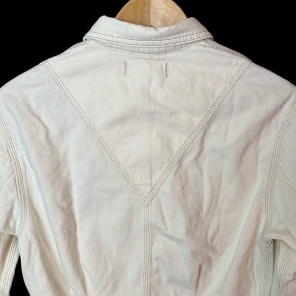 Madewell Denim Pleated Cropped Button Up Shirt Ivory Small - Picture 6 of 9